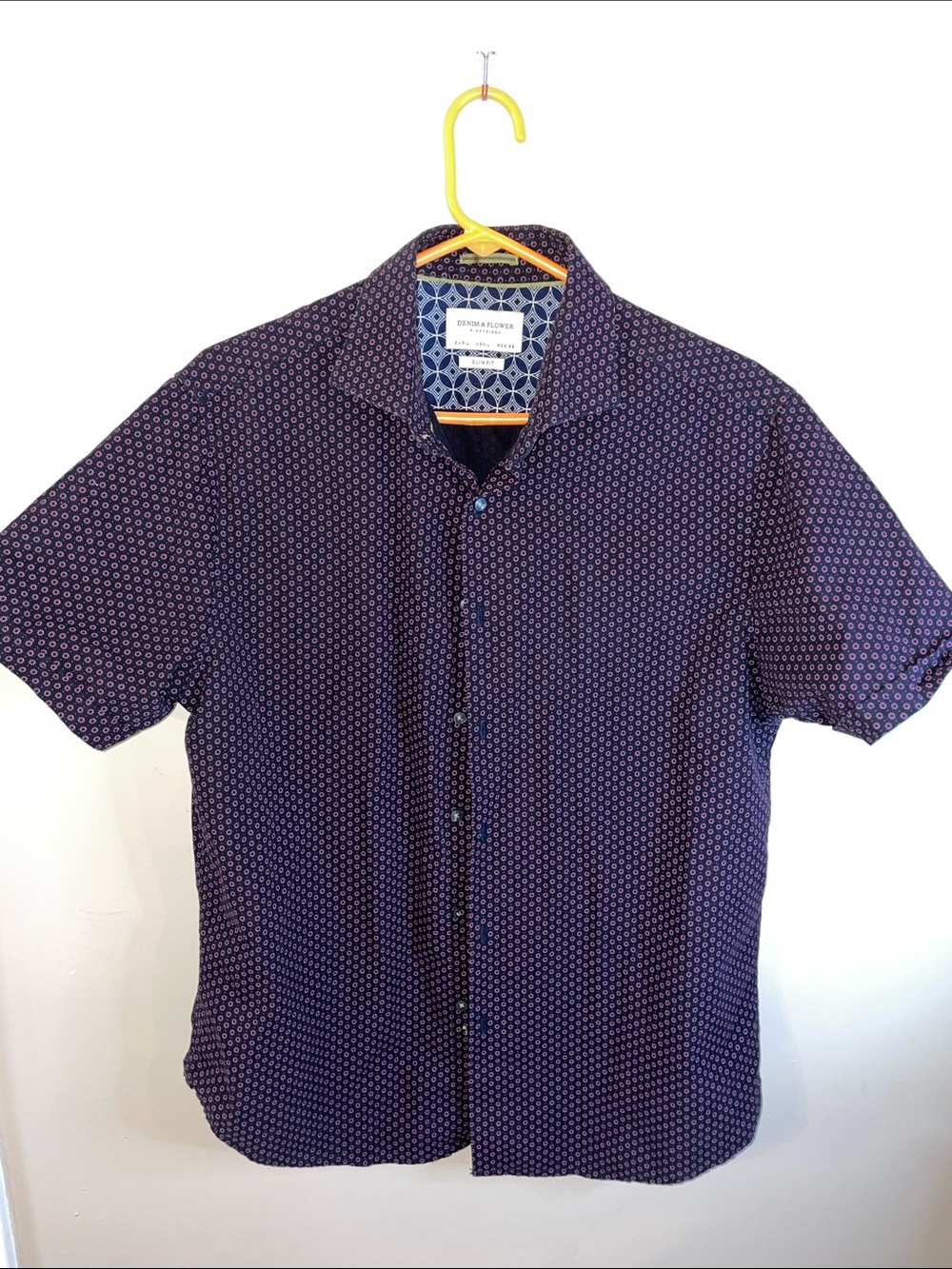 Purple Patterned Short Sleeve Button-Up Shirt